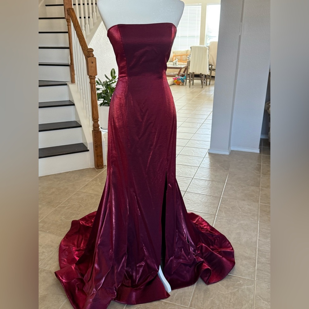Sherri Hill Burgundy Satin Wedding Dress